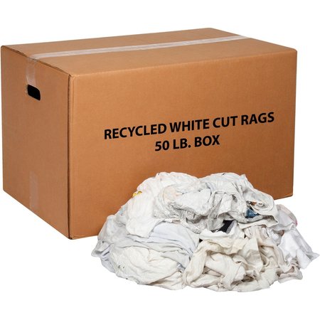 GLOBAL INDUSTRIAL 50 Lb. Box Recycled Cut Rags, Mixed Pattern/White 670223